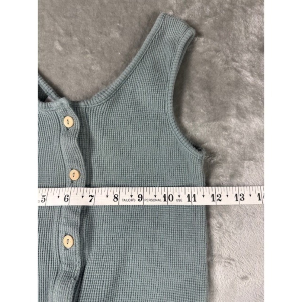 Zara Jumpsuit Unisex 2-3Y Waffle Knit Thermal Button Front Sage Green‎ Romper - Picture 2 of 6